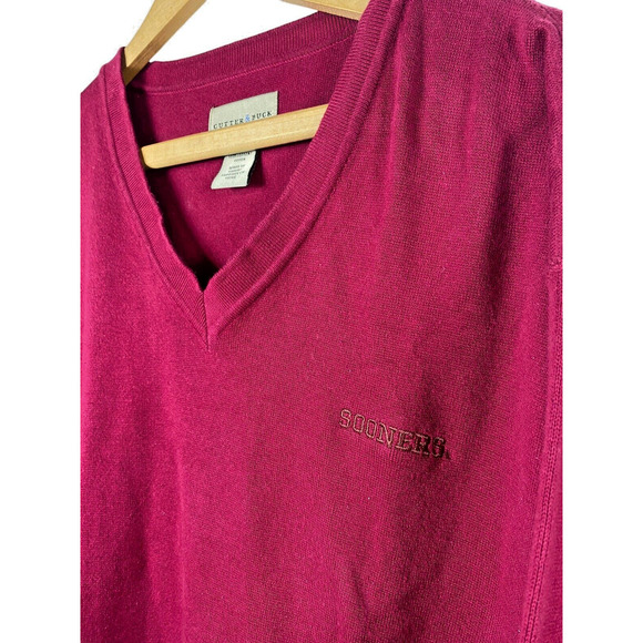 OU Sooners Sweater Medium Mens Red Knit Cutter & Buck Pullover Oklahoma - Picture 1 of 4